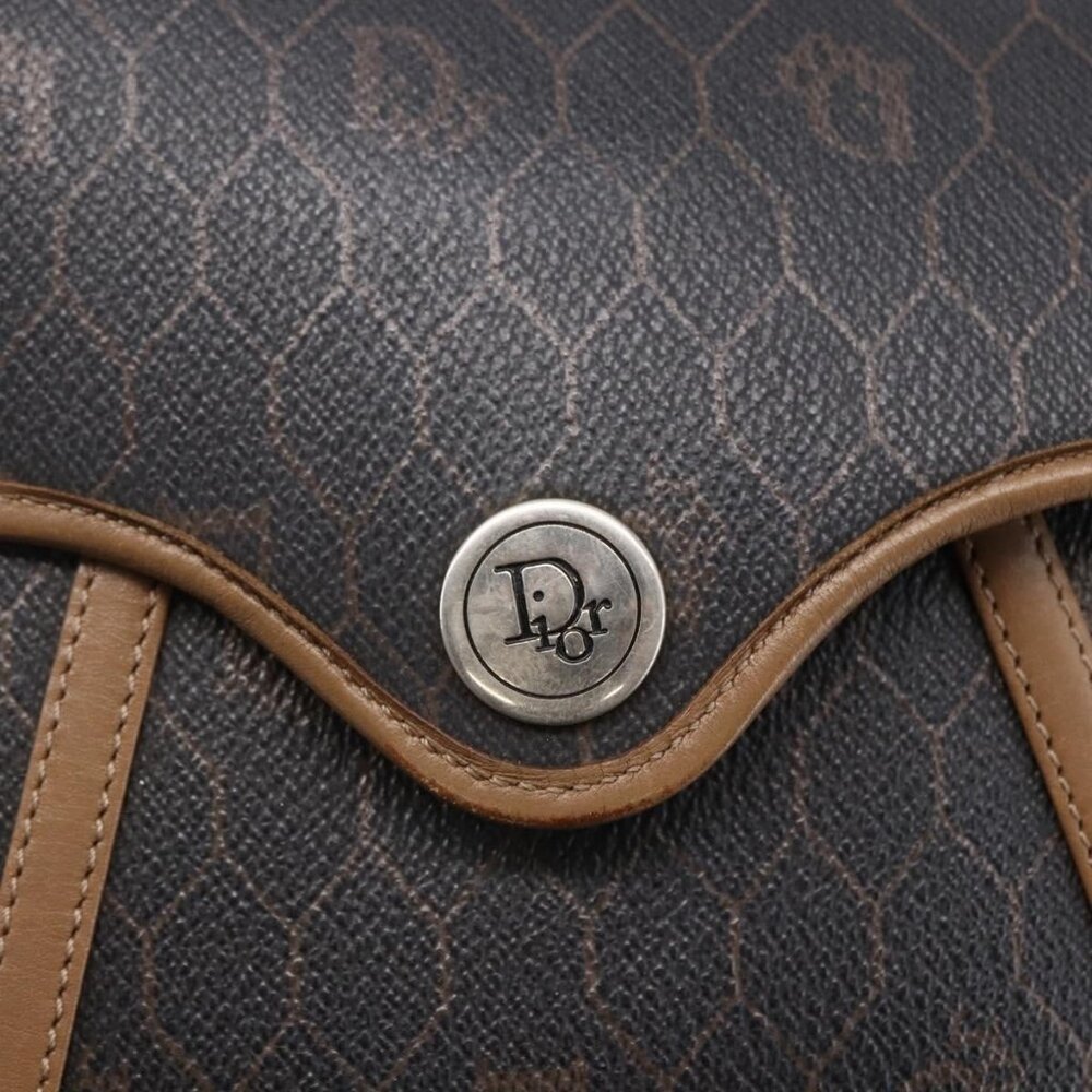 Authentic Christian Dior Honeycomb Canvas Shoulder Bag PVC Black Brown gold - Picture 2 of 16